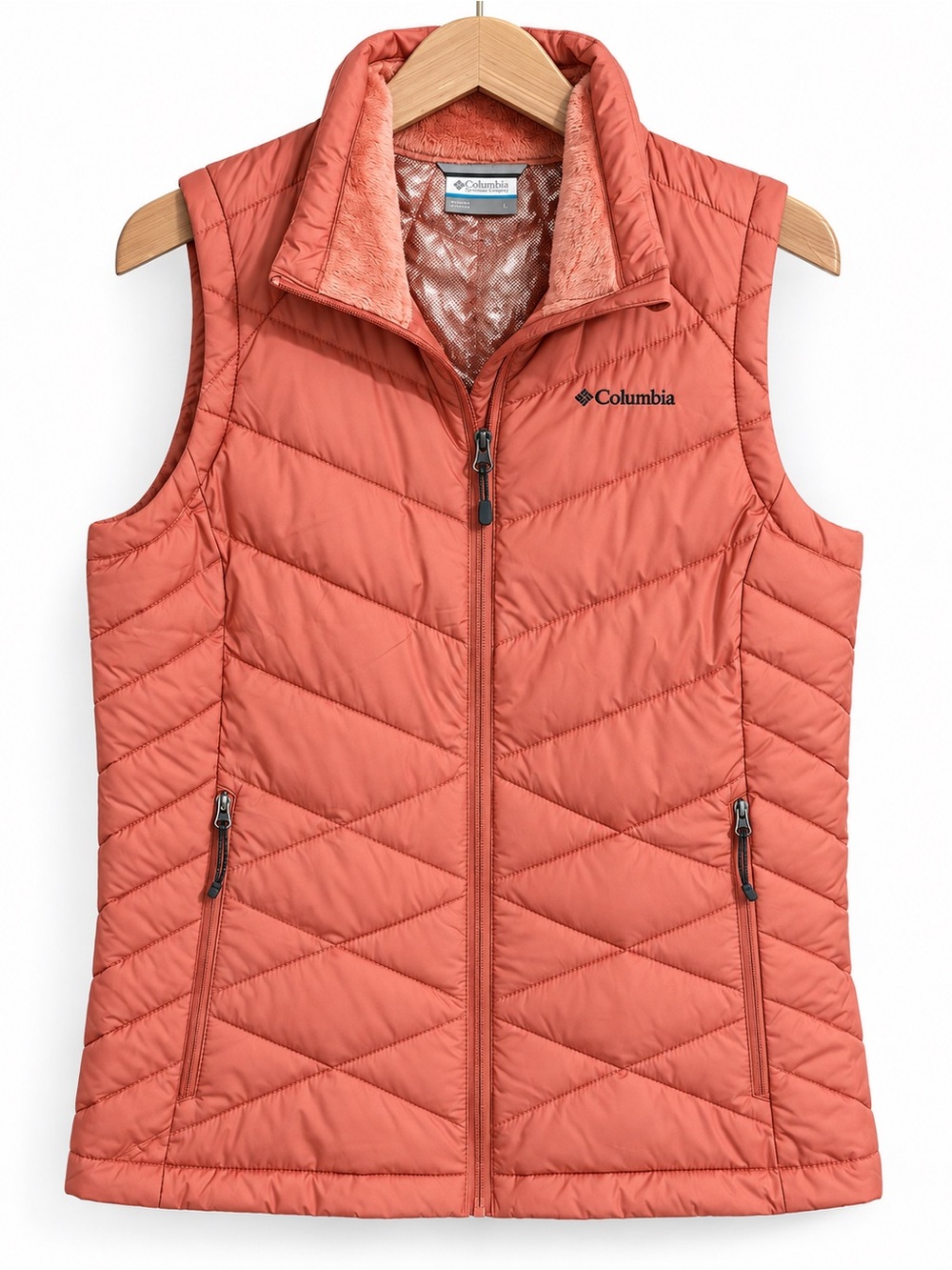 Columbia Omni-Heat Quilted Puffer Vest Coral Full Zip Size Large